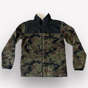 Camo Fleece Zip Up Fall Boys Medium Black Olive Green
